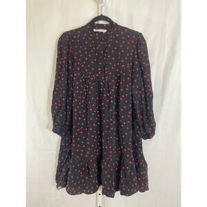 Zara Polka Dot Babydoll Dress - Womens Size L - Black and Red